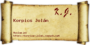 Korpics Jolán névjegykártya